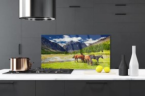 Szkło Dekoracyjne do Kuchni Konie na Górskim Pastwisku