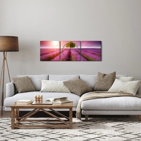 Obraz pola z lawendą (z zegarem) (90x30 cm)