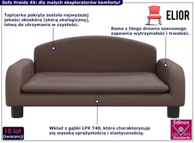 Brązowa sofa dziecięca ze sztucznej skóry Pinokio 3S