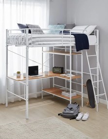 Białe metalowe łóżko z biurkiem i regałem 90x200 cm R7-Z44