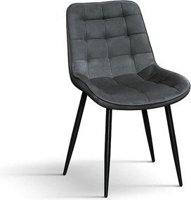 Zestaw 4 krzeseł z tkaniny o efekcie szarego aksamitu i czarnymi metalowymi nogami - BARCELLONA