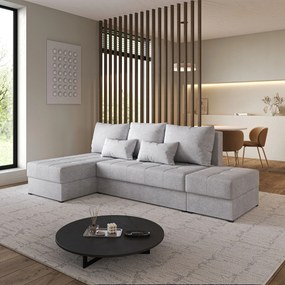 Masseno Narożnik NORVI z funkcją spania i pojemnikiem na pościel Narozniki L, Rozkładana sofa - Jasnoszary, NEVE 83