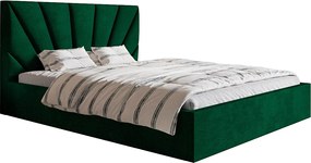 Łóżko tapicerowane 160x200 cm Aris z pojemnikiem - aksamitna tkanina, stelaż metalowy - zielony (Kronos 19)