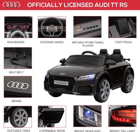 HOMCOM Dziecięcy Samochód Elektryczny, Audi TT RS Roadster, 3 km/h, Pilot, LED, USB, Czarny