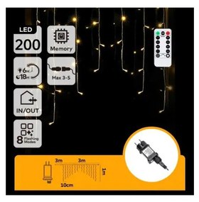 Aigostar - Zewnętrzny łańcuch świąteczny LED 200xLED/6W/230V/8 funkcji 3x1m IP44 ciepła biel + pilot