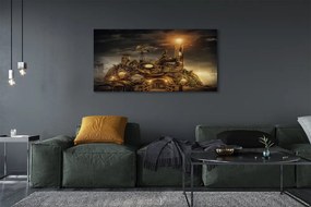 Obraz na płótnie Latarnia Morska i Statek w Chmurach