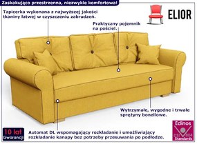 Żółta rozkładana kanapa z pojemnikiem na pościel - Blosse 3X