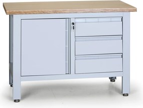 Stół warsztatowy G6, 3 szuflady, 1 szafka, 1200 x 600 x 860 - 900 mm, szary