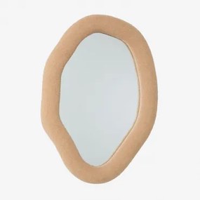 Lustro Ścienne Nieregularne 70x100 Cm W Tkaninie Barankowej Ceniro Chenille Pszenica Brązowa - Sklum