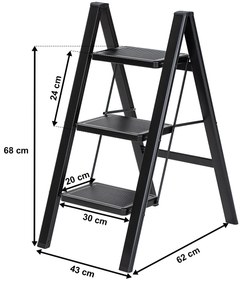 4Home Składane schodki stalowe Steel, 3 stopnie, czarny