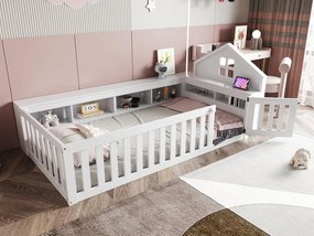 Łóżeczko dziecięce 90x200 cm - z przechowalnią - z drzwiczkami - z listwowym stelażem - białe (bez materaca)