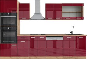 Aneks kuchenny czerwony wysoki połysk/złoty dąb 300x60x81.6 r-line