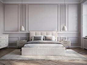 Łóżko ze skrzynią  160 x 200 cm z wezgłowiem z pionowymi przeszyciami - Tkanina - Bordowy - KILACLO