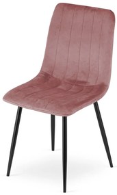 Różowe krzesło do kuchni LAVA aksamitne z czarnymi nogami