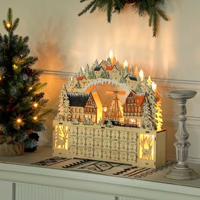 HOMCOM Kalendarz Świąteczny z Domkami, 18 Diód LED, 24 Przesuwane Schowki, Wielokrotnego Użytku, 45 x 9 x 42,5 cm | Aosom PL