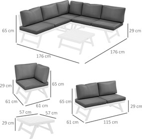 Outsunny Zestaw mebli ogrodowych Loungemöbel-Set 4-częściowy, 115 cm x 61 cm x 65 cm, Szary + Biały