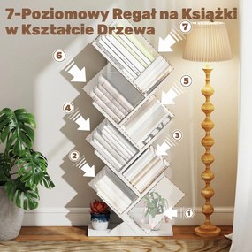HOMCOM Regał stojący z 7 półkami, wąski regał w kształcie drzewa do biura, rustykalny biały | Aosom PL