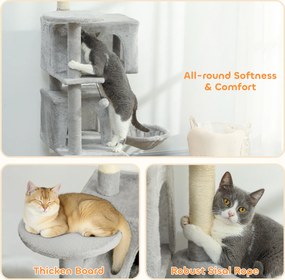 PawHut 140 cm drapak dla kota, wielopoziomowy, słupki do drapania z sizalu, kryjówki, pluszowe platformy, hamak, drabinka, piłeczki do zabawy