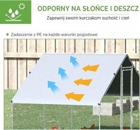 PawHut Kurnik z Wybiegiem, Woliera dla Drobiu z Osłoną Przeciwsłoneczną, Klatka dla 4-6 Kur, Kaczek, Królików, 3 x 2 x 2 m