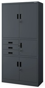 Szafa biurowa metalowa z sejfem i szufladami antracytowa, 900x1850x400 mm: FILIP II