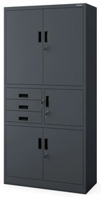 Biurowa szafa metalowa z sejfem na akta i dokumenty FILIP II, 900 x 1850 x 400 mm, antracytowa