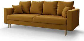 Musztardowa welurowa sofa rozkładana Ramoni