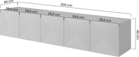 Szafka RTV wisząca Asha 200 cm z ryflowanym frontem - kaszmir