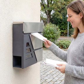 HOMCOM Skrzynka na listy do montażu na ścianie, odporna na warunki atmosferyczne, z uchwytem na gazety i 2 kluczami, ciemnoszara | Aosom PL