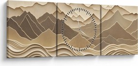Obraz - 3D linie gór (z zegarem) (90x30 cm)