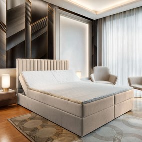 Masseno Łóżko kontynentalne MURLO z pojemnikiem na pościel 140x200 cm - Beżowy, PAROS 02