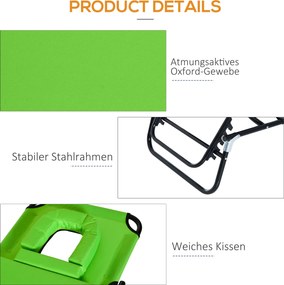 Outsunny Leżak z otworem na twarz &amp; poduszką, składany, wodoodporne pokrycie, metalowy stelaż, zielony | Aosom PL