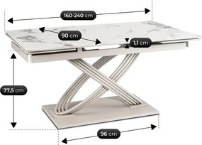Stół Rozkładany Prostokątny IBIZA 160-240 cm Ceramiczny Biały Marmur/Kaszmir Japandi