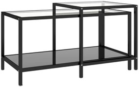 Komplet 2 szklanych stolików kawowych przezroczysty + czarny L9-S34
