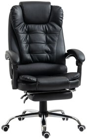 HOMCOM Fotel Biurowy z Podnóżkiem, Fotel do Biurka z Regulowanym Oparciem, Wysokość Regulowana, Czarny