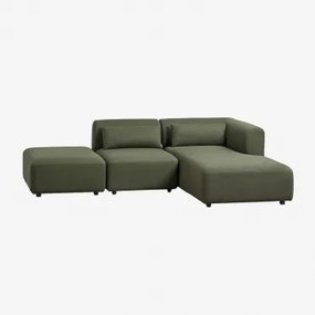 Dwuczęściowa Prawa Sofa Modułowa Z Szezlongiem I Pufą Fogler Chenille Salvia Zieleń - Sklum