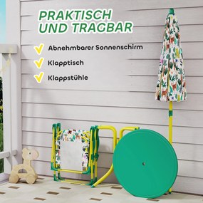 AIYAPLAY Zestaw siedzeń dla dzieci, 4-częściowy komplet z odłączanym parasolem, stół dziecięcy z 2 składanymi krzesłami, zielony | Aosom PL
