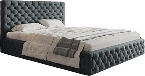 Łóżko 160x200 Furis z pojemnikiem - łóżko w stylu glamour w tkaninie welurowej - pojemnik i stelaż w zestawie - ciemny szary (Jasmine 96)