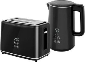 HOMCOM Zestaw kuchenny z czajnikiem i tosterem, 7 stopni zrumienienia, szybkie gotowanie, Stal nierdzewna, Plastik, Czarny