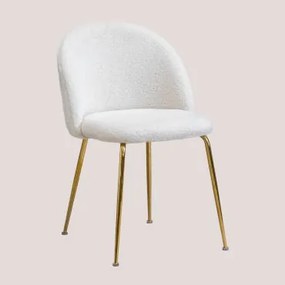 Zestaw 4 Tapicerowanych Krzeseł Jadalnianych Z Tkaniny Przypominającej Baranka Kana Design Biały & Goud - Sklum