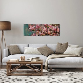Obraz - Obraz olejny, Kwitnąca sakura (z zegarem) (90x30 cm)