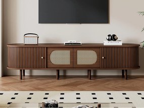 Meble TV 180x40x40 cm - Design z rattanu - 4 drzwi - MDF - Dla telewizorów do 80 cali - Brązowy