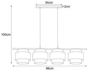 Duża lampa wisząca nad stół z 4 abażurami na listwie - A515 Mobis 6X