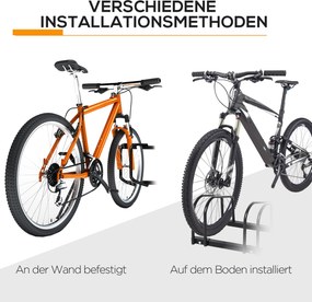 HOMCOM Stojak na 4 rowery Trwały i odporny na warunki atmosferyczne Montaż na ścianie lub podłodze Stal Srebrny 110x33x27cm | Aosom PL