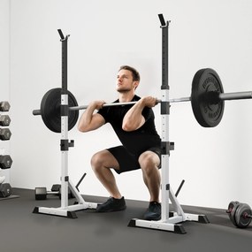 HOMCOM Zestaw 2 Stojaków na Hantle, 3 Poziomy, Regulowana Wysokość, Stojak ze Stali do 200 kg Srebrny+Czarny
