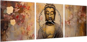 Obraz - Budda, malarstwo (z zegarem) (90x30 cm)