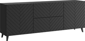 Nowoczesny lowboard 180 cm czarny grafit, szafka RTV w jodełkę, 2 szuflady i 2 szafki boczne