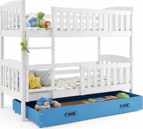 Drewniane łóżko z niebieską szufladą 90x200 T1-H49