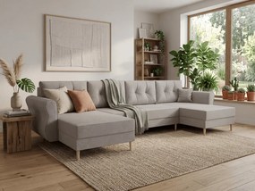 PROMOCJA Rozkładany narożnik w kształcie U SILVIANO 300x140 cm, szary + 2 poduszki GRATIS II. jakość