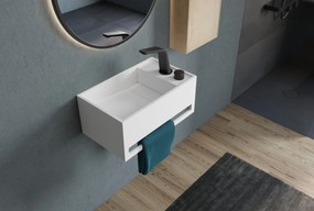 Umywalka ścienna PB2078Biały mat - Odlew mineralny - 50 x 30 x 22 cm - Zintegrowany wieszak na ręczniki