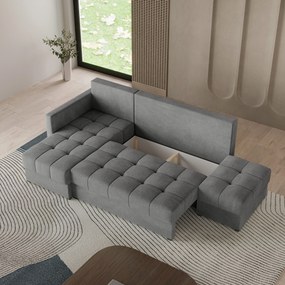 Masseno Narożnik LUMARI z funkcją spania i pojemnikiem na pościel Narozniki L, Rozkładana sofa - Szary, KRONOS 15